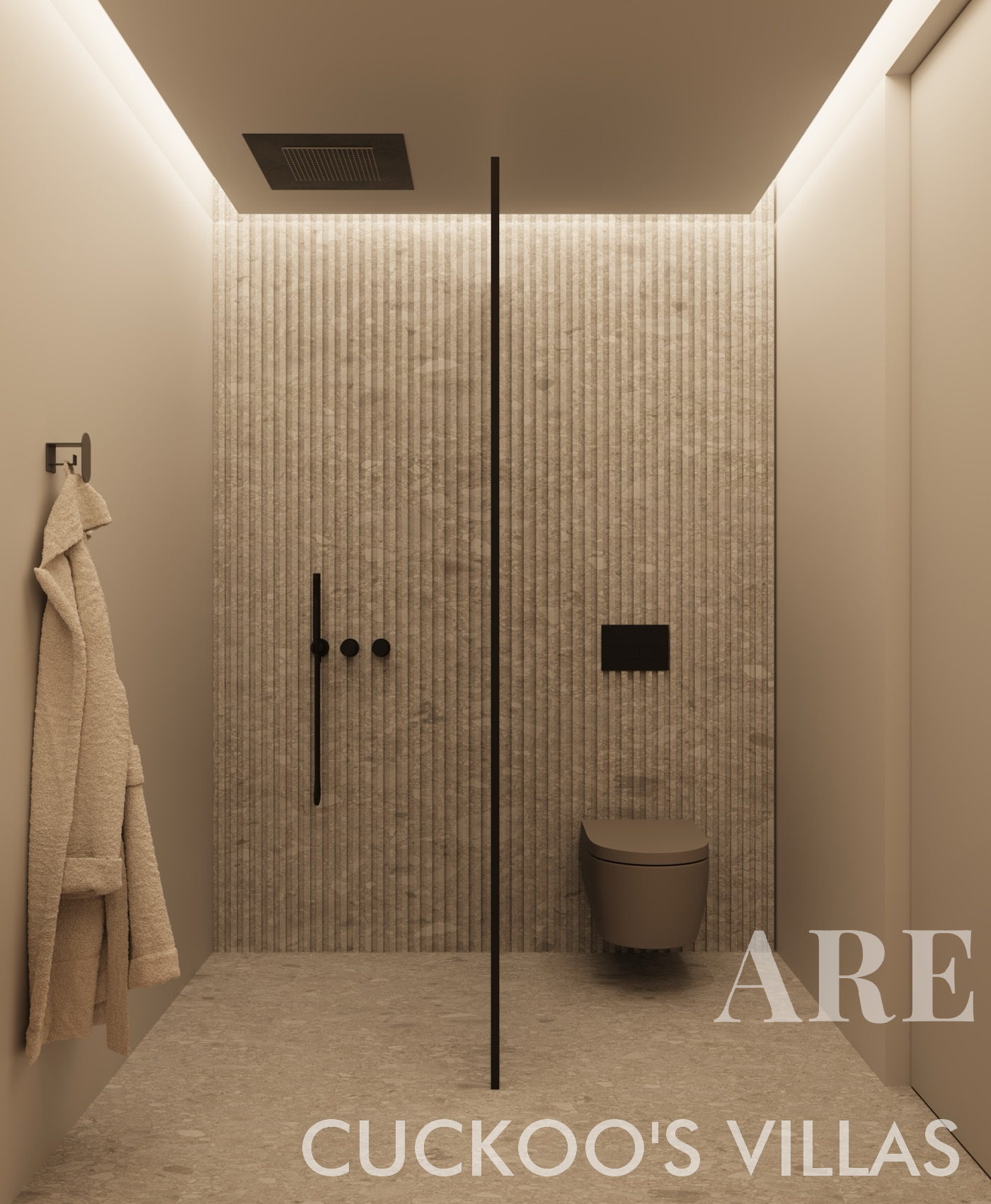 Baños con mampara de ducha de vidrio templado y lavabos suspendidos