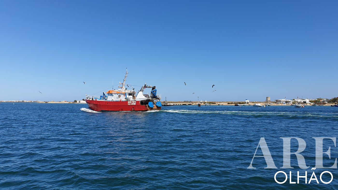 Chalutier de pêche naviguant sur le canal Ria Formosa.