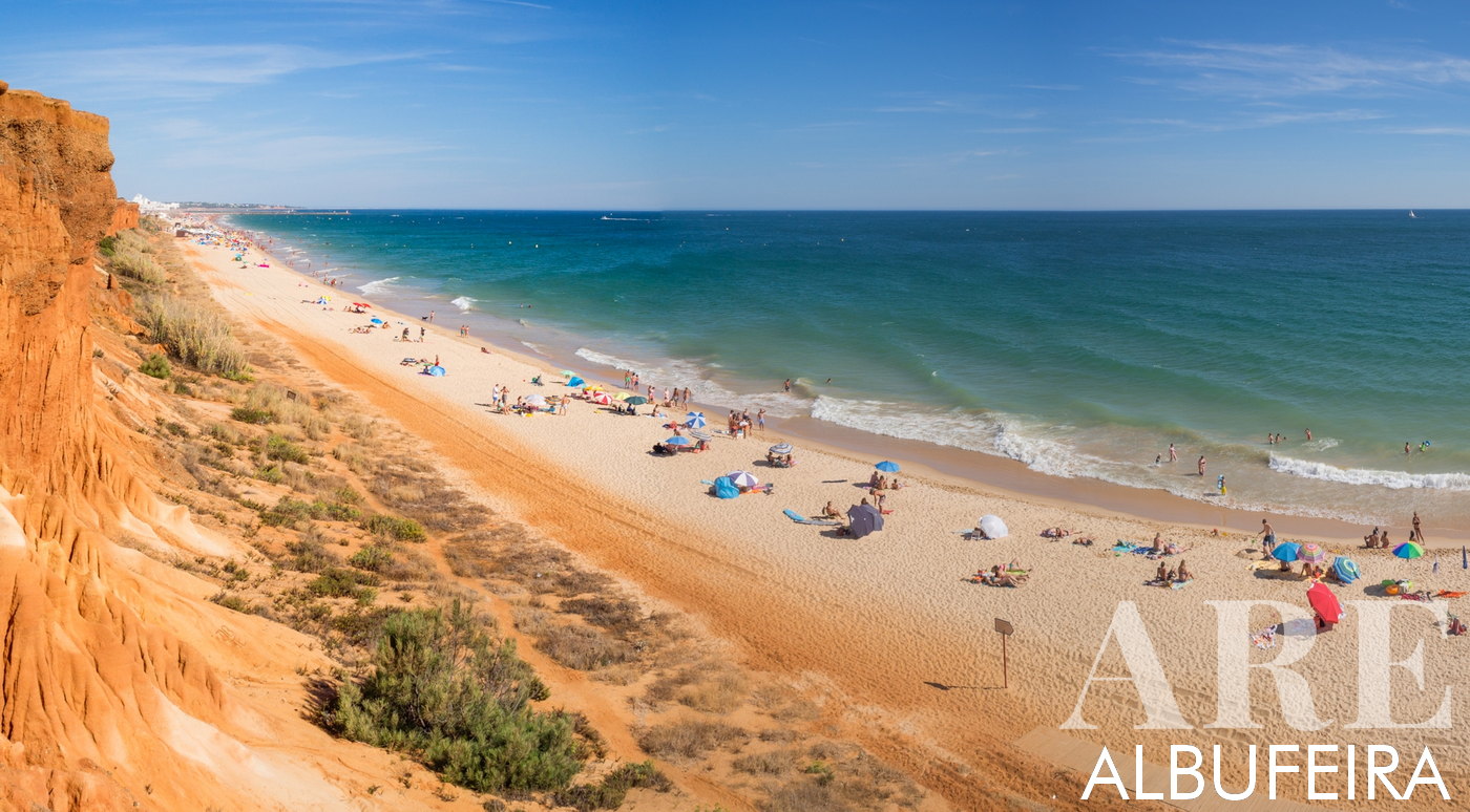 Image of Falésia Beach, the scenic boundary between Albufeira and Vilamoura, forming a beautiful link between the two coastal towns.
