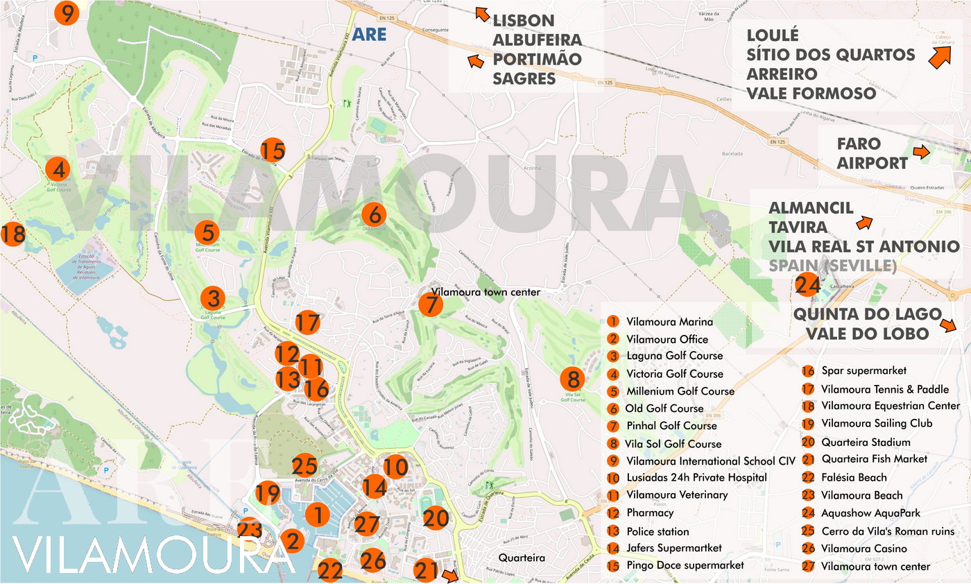 Mapa dos locais úteis de Vilamoura
