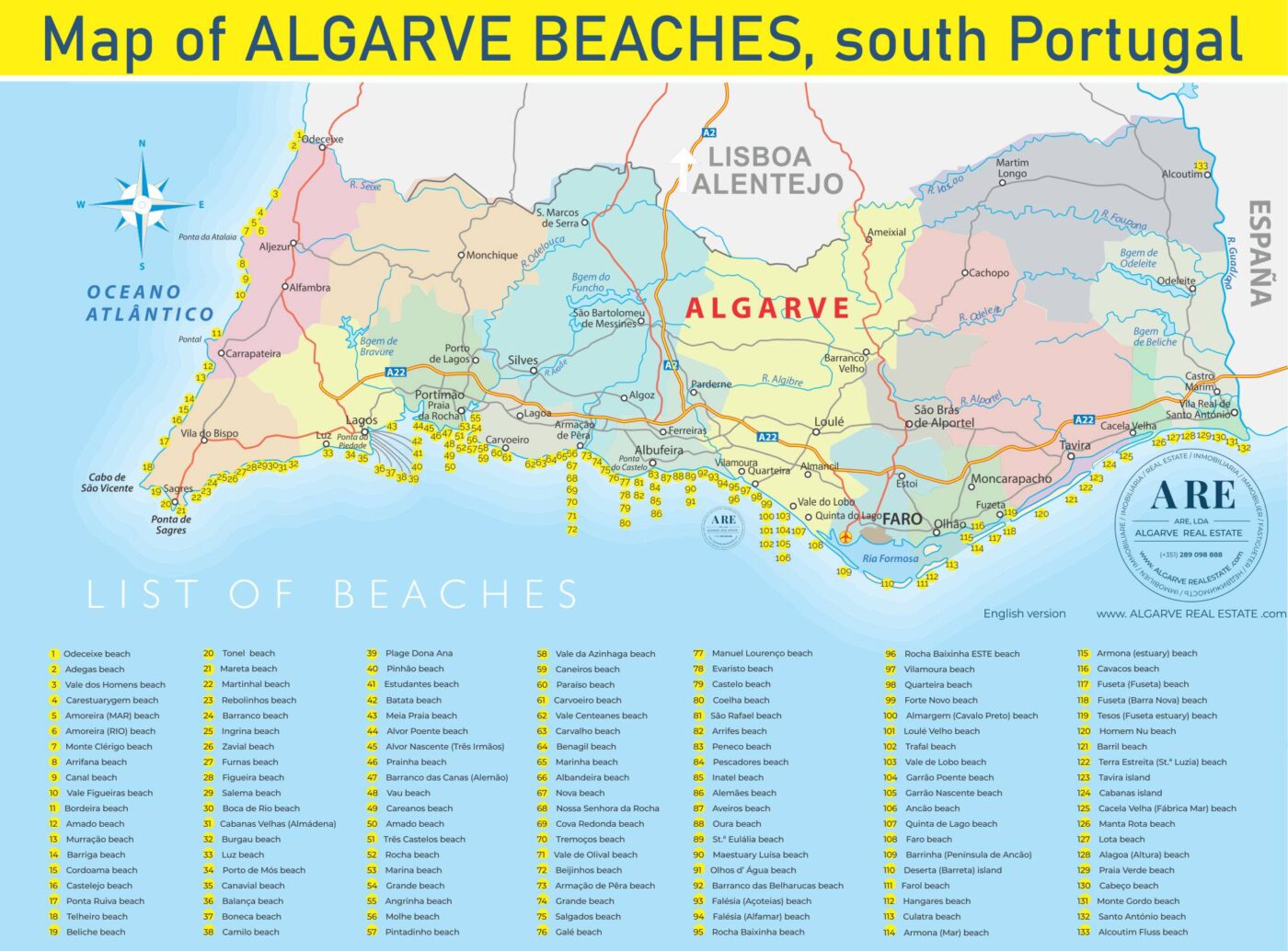 Algarve's 133 beaches map. South of Portugal coast has more than 133 beaches for you to discover!