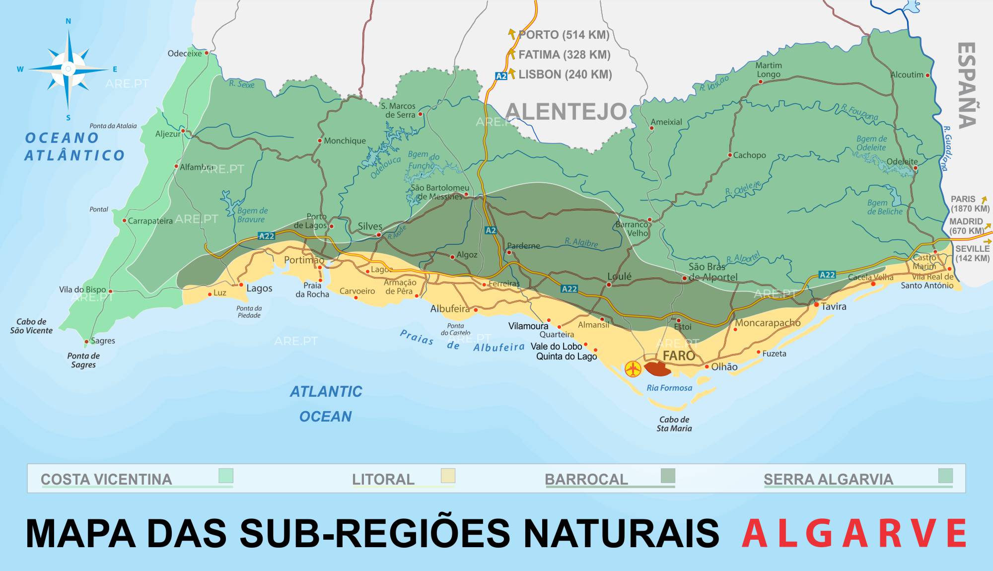 Administrative Map of the Algarve Region with Municipalities