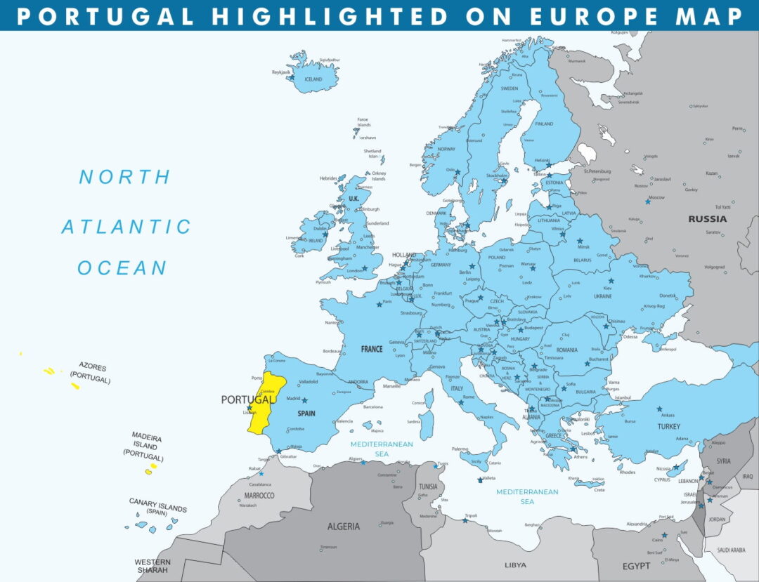 Portugal highlighted on Europe map