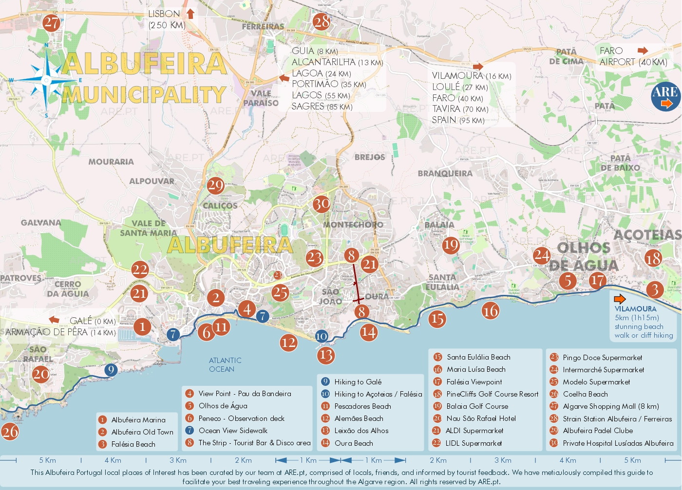 Mapa de Albufeira e arredores