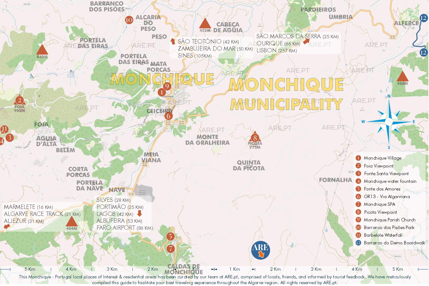 Mapa de Monchique e arredores