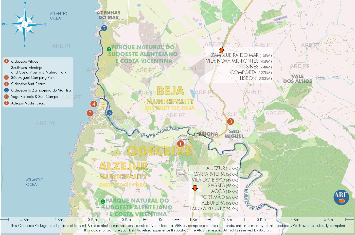 Mapa de Odeceixe e arredores
