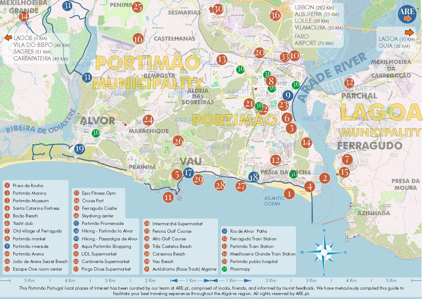 Mapa de Portimão e arredores