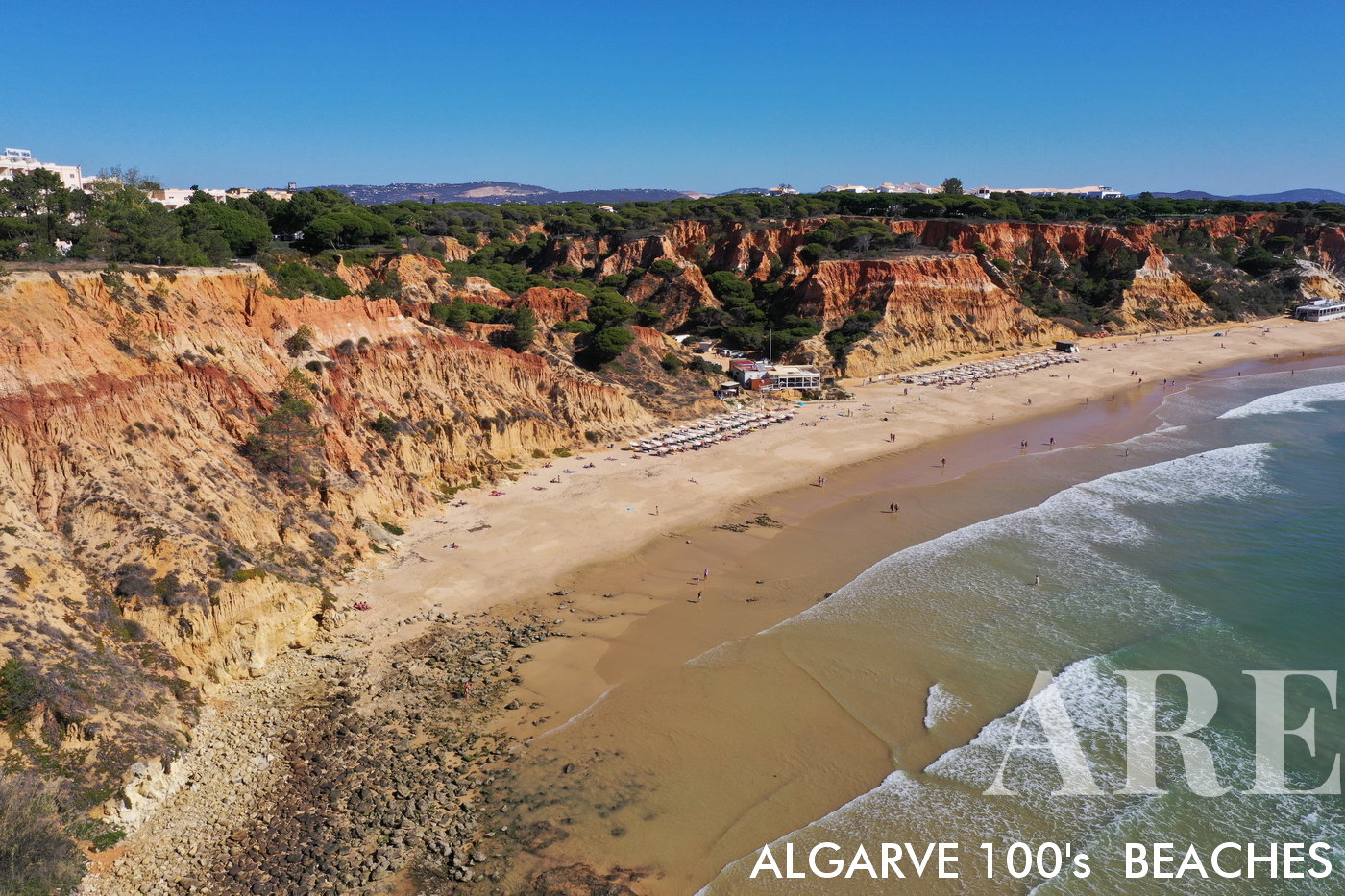 Barranco das Belharucas and Pine Cliffs beach aerial view